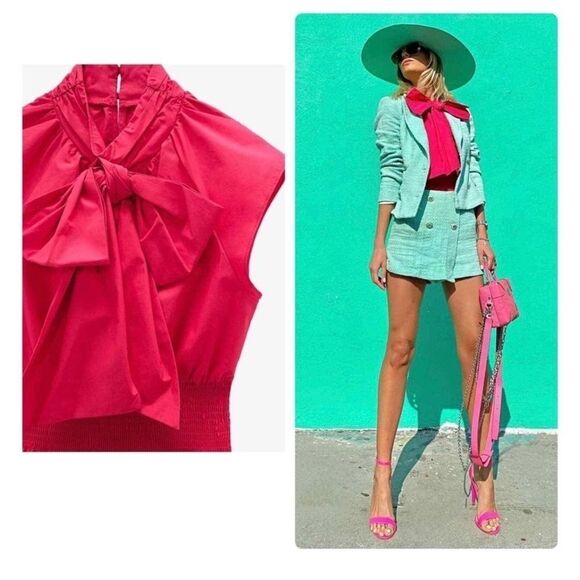 Zara poplin top with bow and Stretchy waist  Size XS - Picture 2 of 10